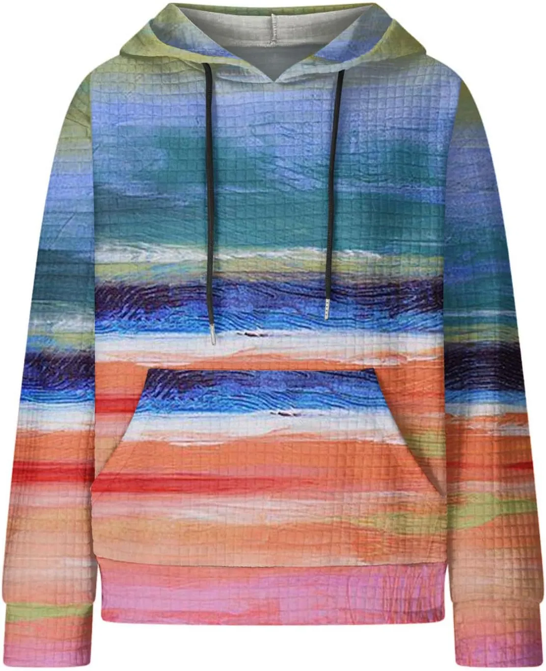 Waffle Hoodie for Women Multicolored Comfy Hoodies Casual Trendy Sweatshirt Loose Fit Pullover Tops with Pocket
