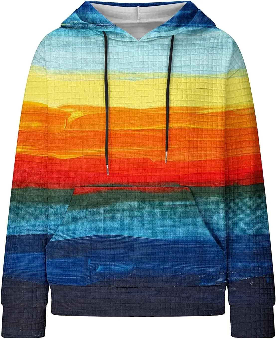 Waffle Hoodie for Women Multicolored Comfy Hoodies Casual Trendy Sweatshirt Loose Fit Pullover Tops with Pocket