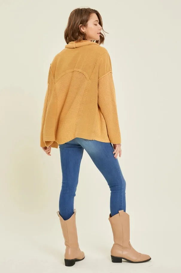 Washed Terry Cable Knit Cardigan Rust