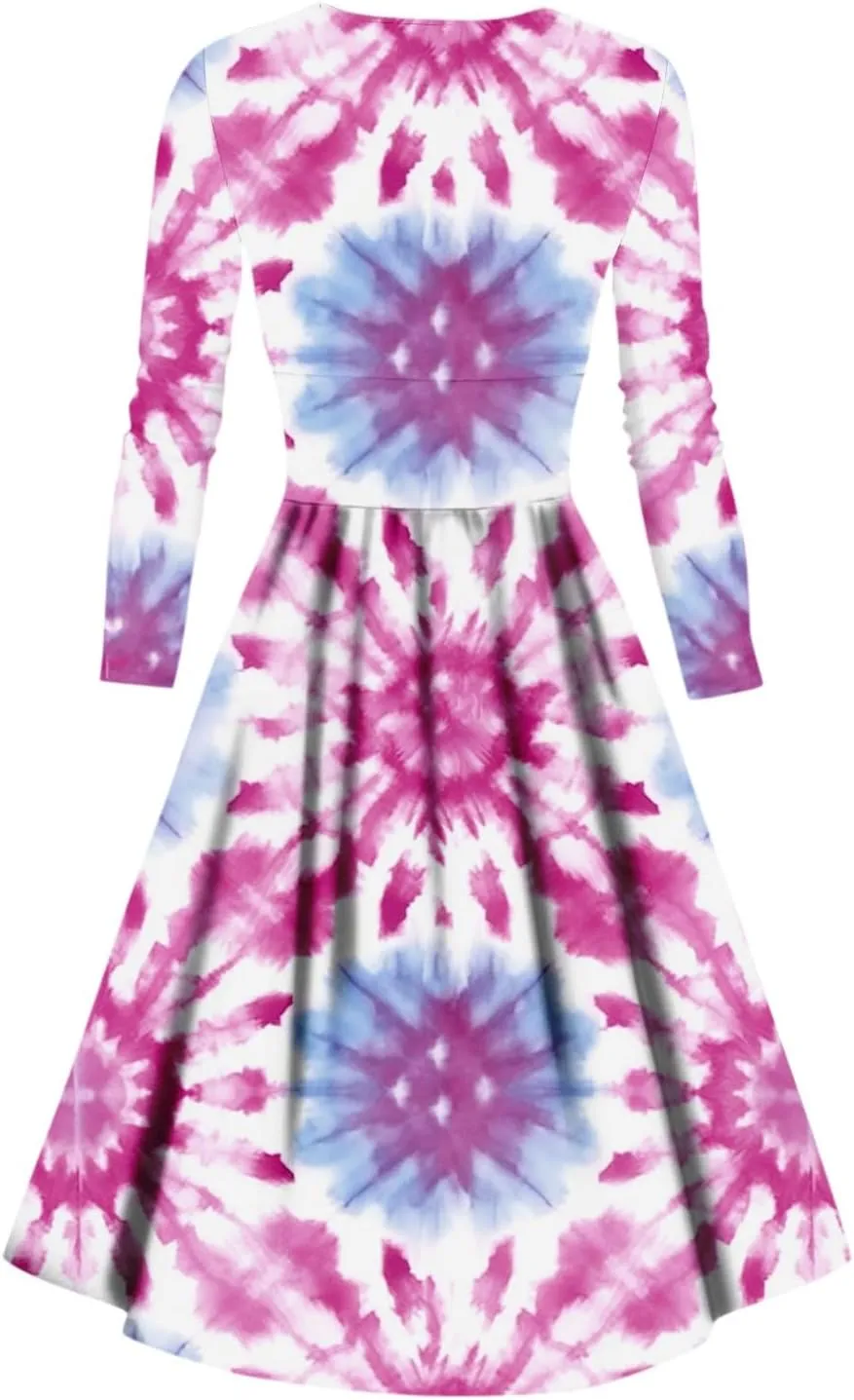 Wedding Guest Dresses for Women,Fall Outfits Ladies Fashion Casual Print Long Sleeve V-Neck Sexy Pocket Dress