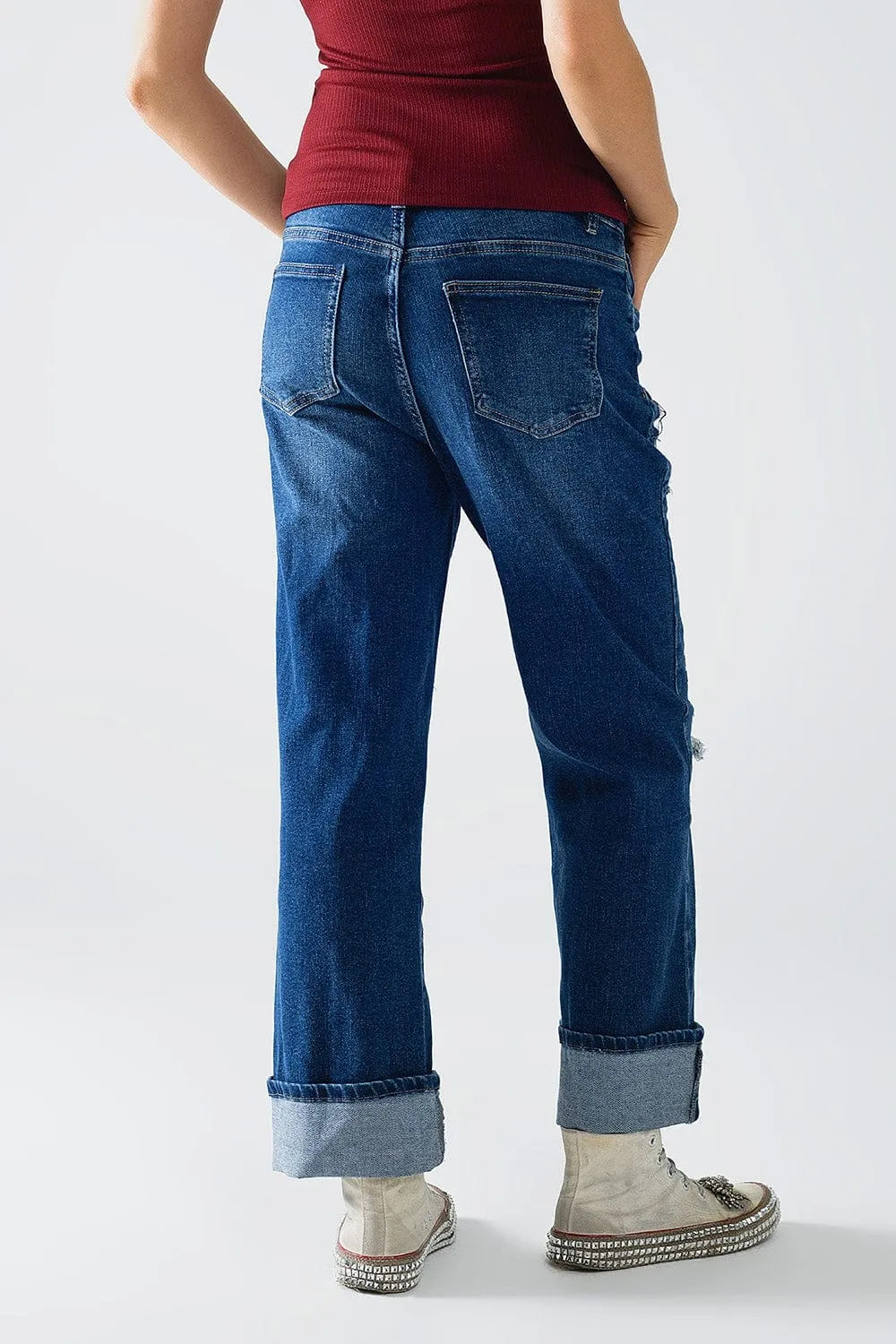 Wide Leg Jeans Embellished With Some Patches