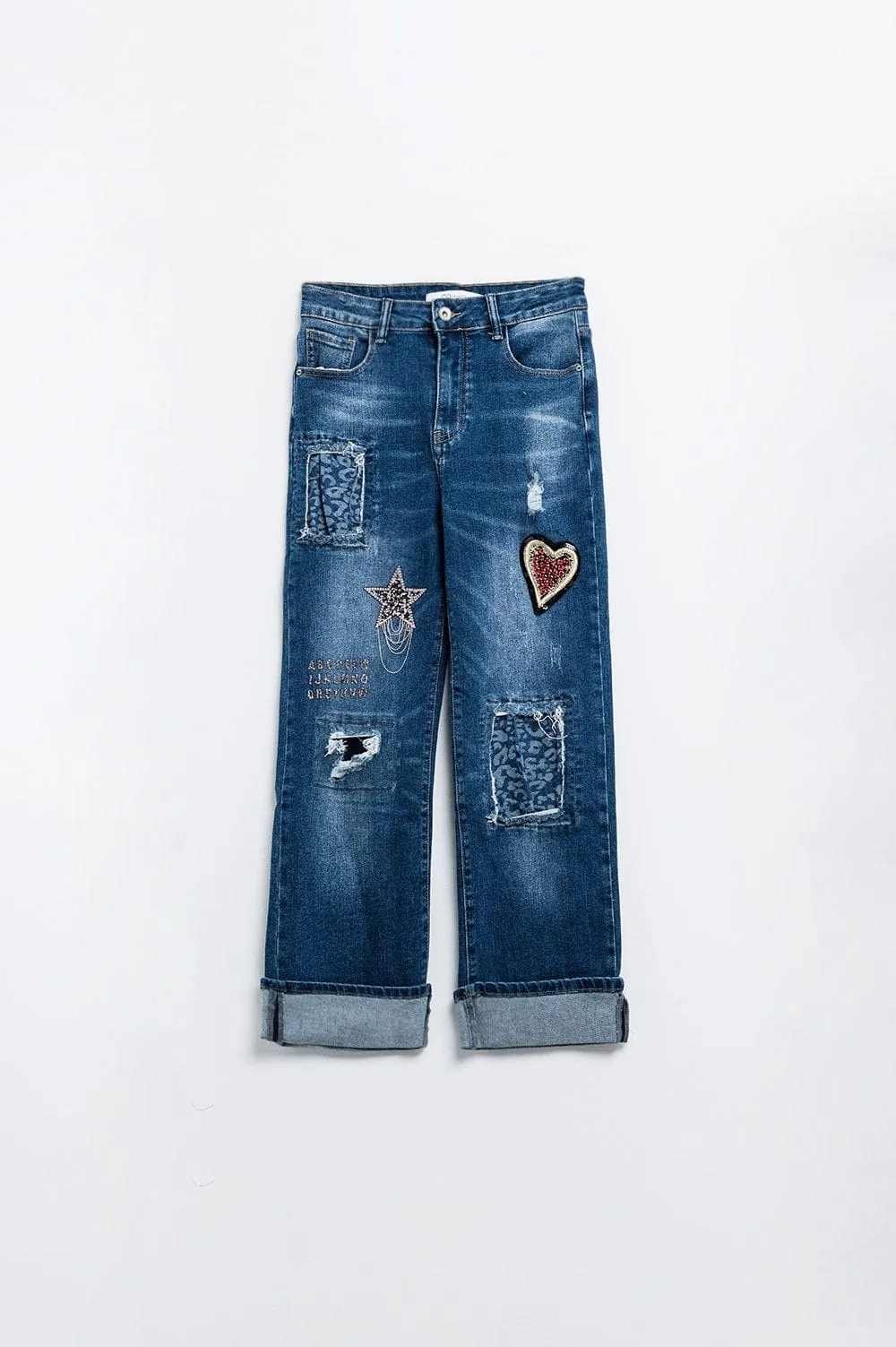 Wide Leg Jeans Embellished With Some Patches