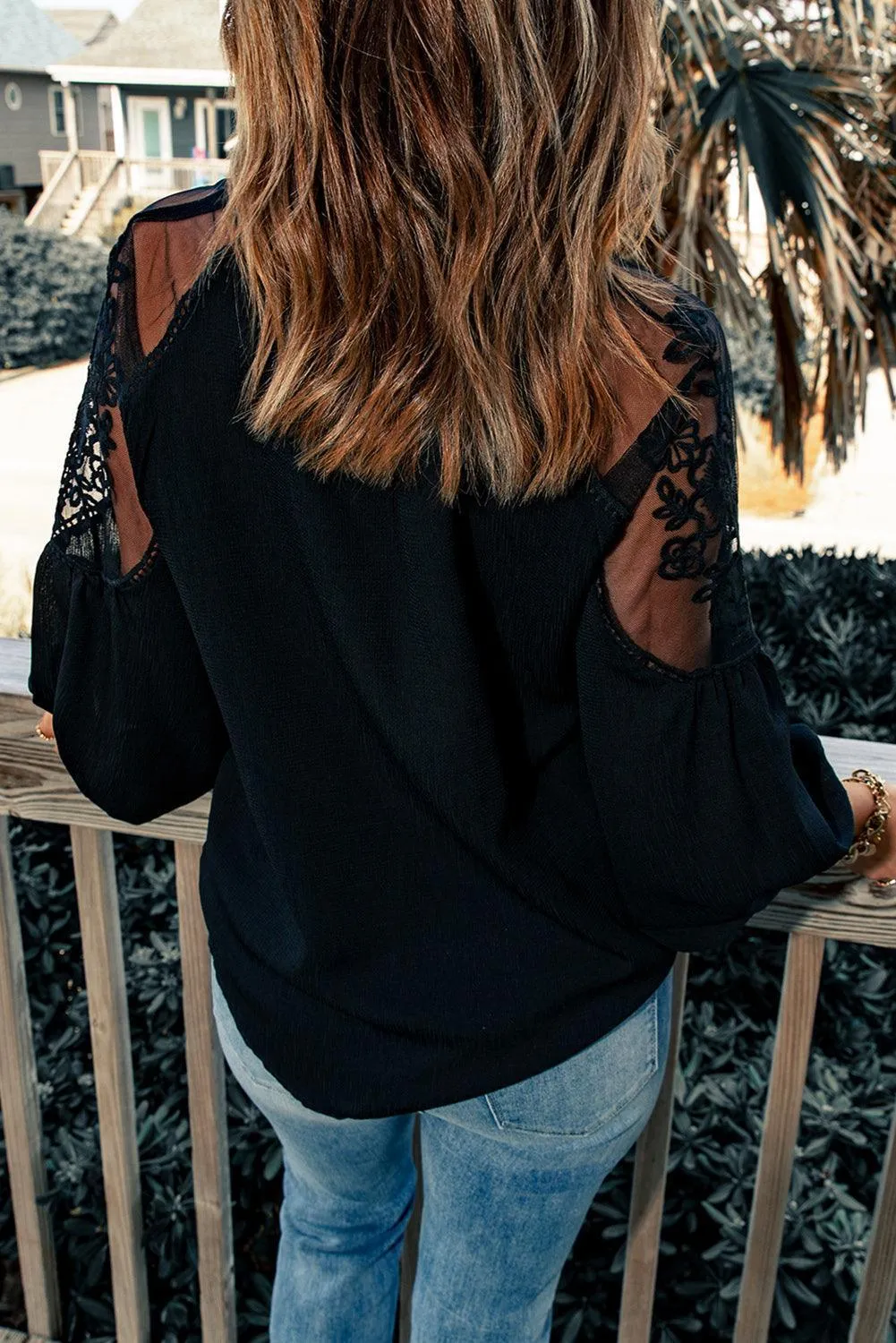 With Ease and Grace Mesh Balloon Sleeve Blouse