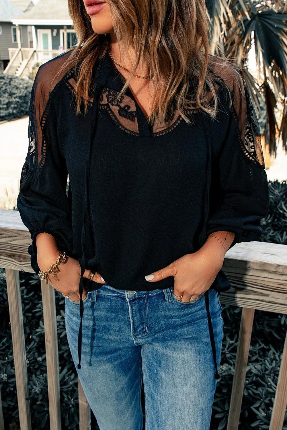 With Ease and Grace Mesh Balloon Sleeve Blouse