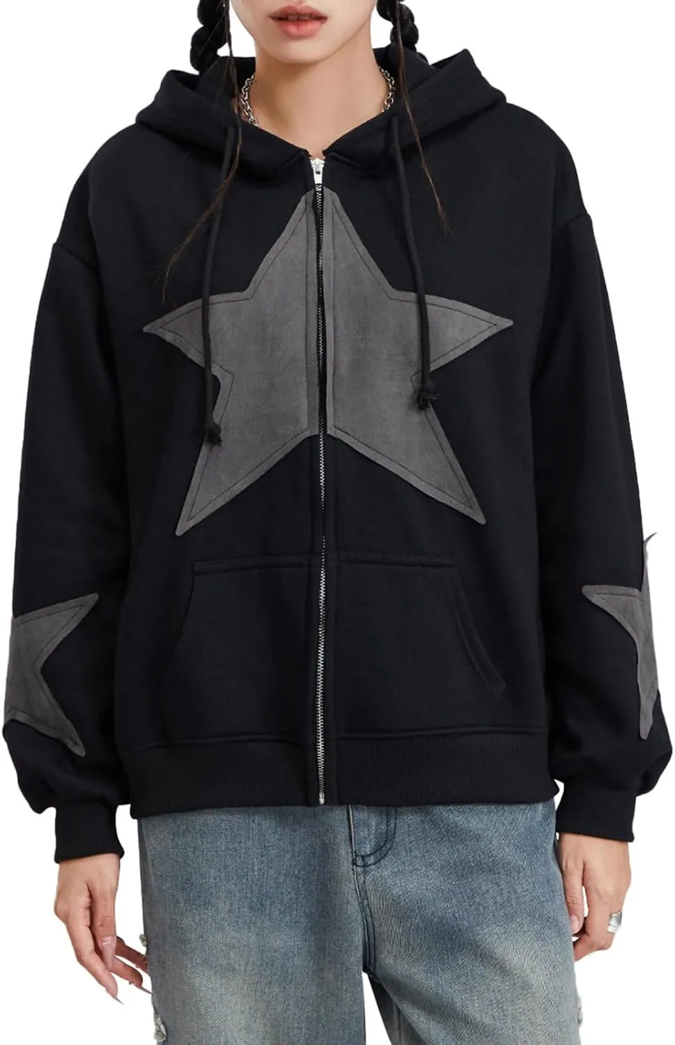 Women Girls Y2k Zip Up Hoodie Vintage Graphic Long Sleeve Oversized Jackets Harajuku Grunge Hooded Sweatshirt