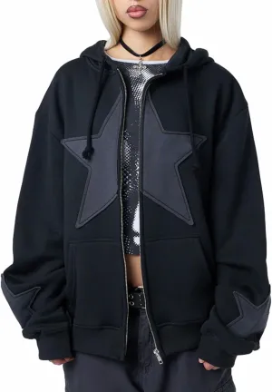 Women Girls Y2k Zip Up Hoodie Vintage Graphic Long Sleeve Oversized Jackets Harajuku Grunge Hooded Sweatshirt