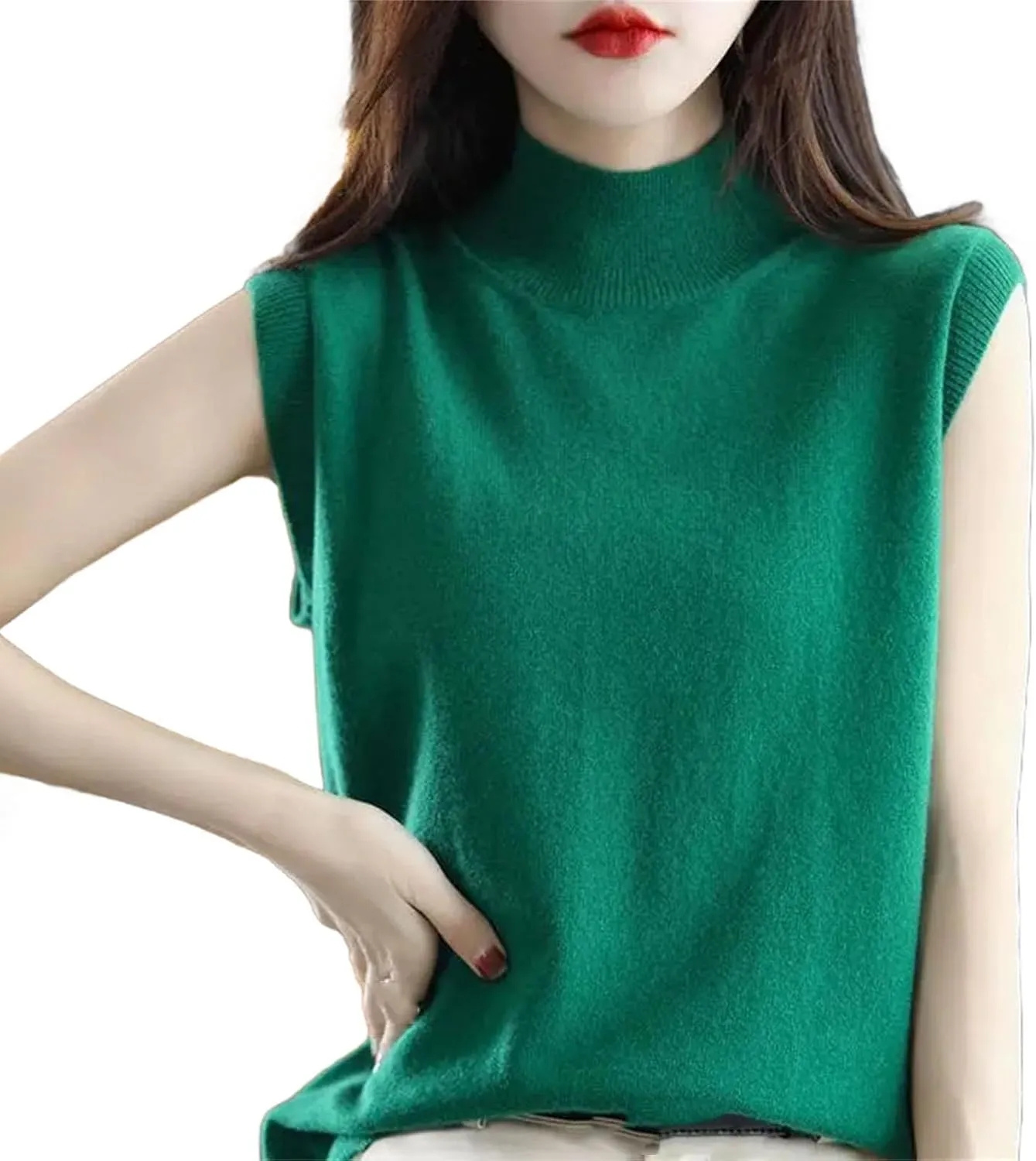 Women Half-Height Camisole Knitted Base Layer Pullover Round Neck Solid Color Loose Sleeveless Inside Top