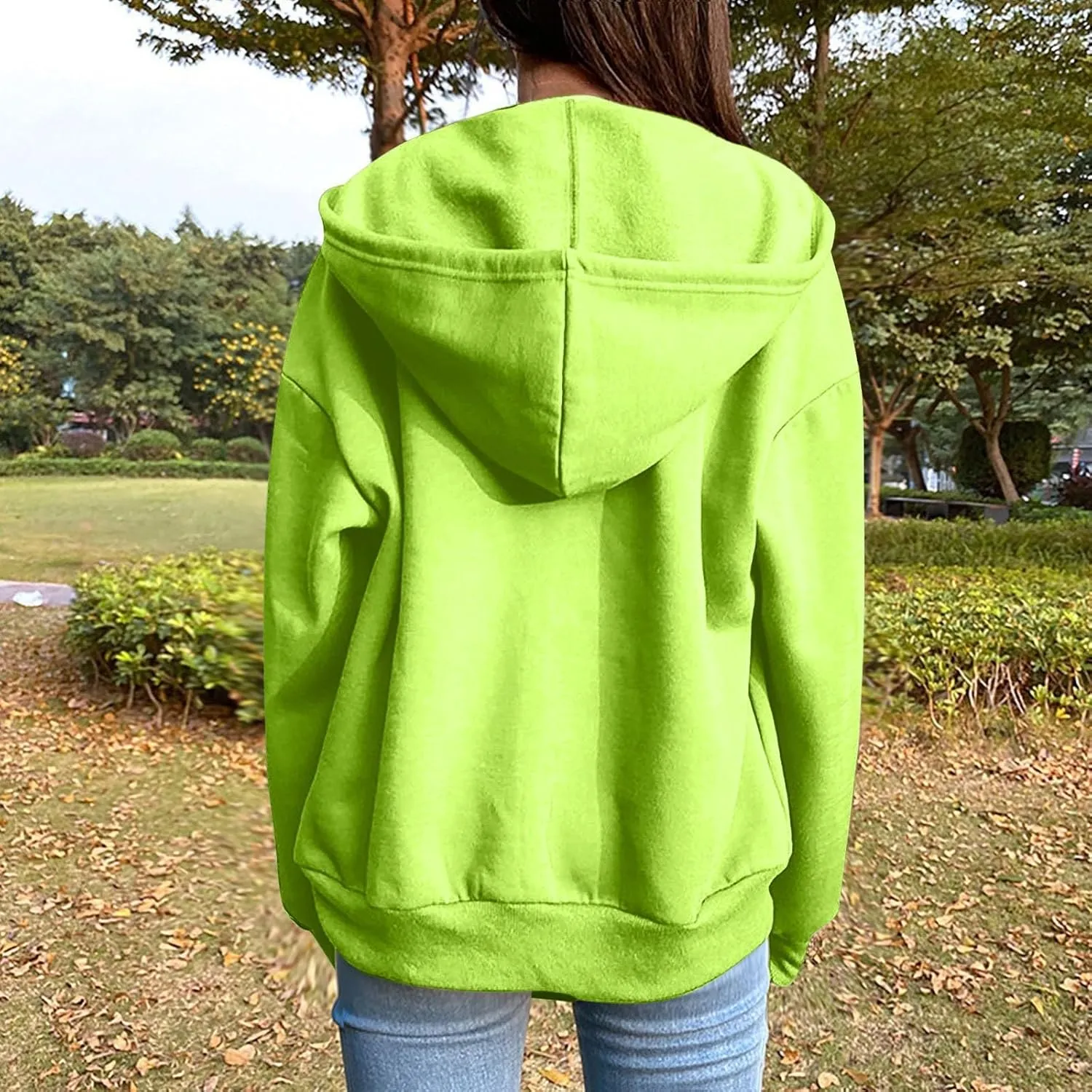 Women Hooded Full Zip Drawstring Sweatshirts Long Sleeve Oversized Casual Lightweight Jacket Winter Fashion Outfits