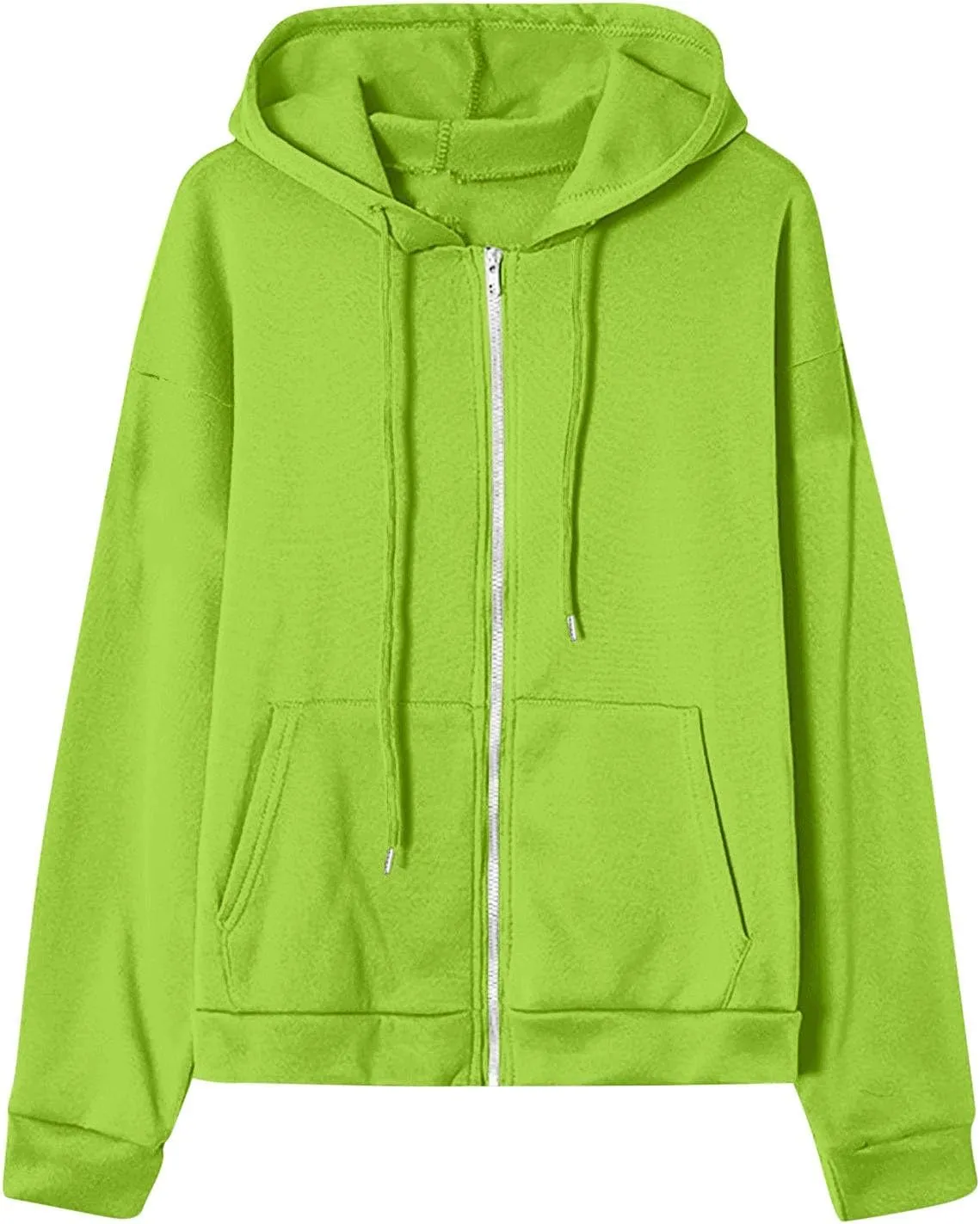Women Hooded Full Zip Drawstring Sweatshirts Long Sleeve Oversized Casual Lightweight Jacket Winter Fashion Outfits