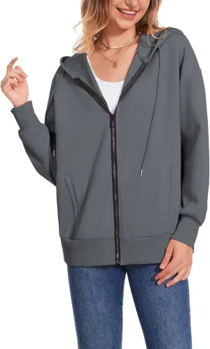 Women Long Sleeve Lightweight Zip Up Sweatshirts Y2K Oversized Hoodies Jackets With Pockets