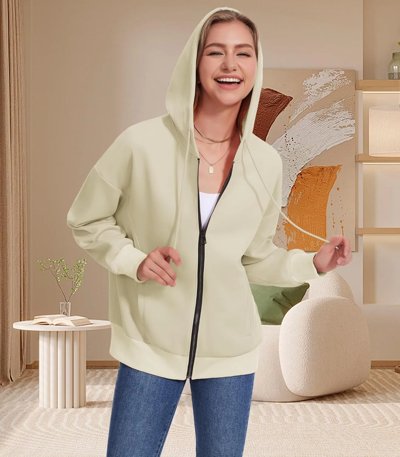 Women Long Sleeve Lightweight Zip Up Sweatshirts Y2K Oversized Hoodies Jackets With Pockets