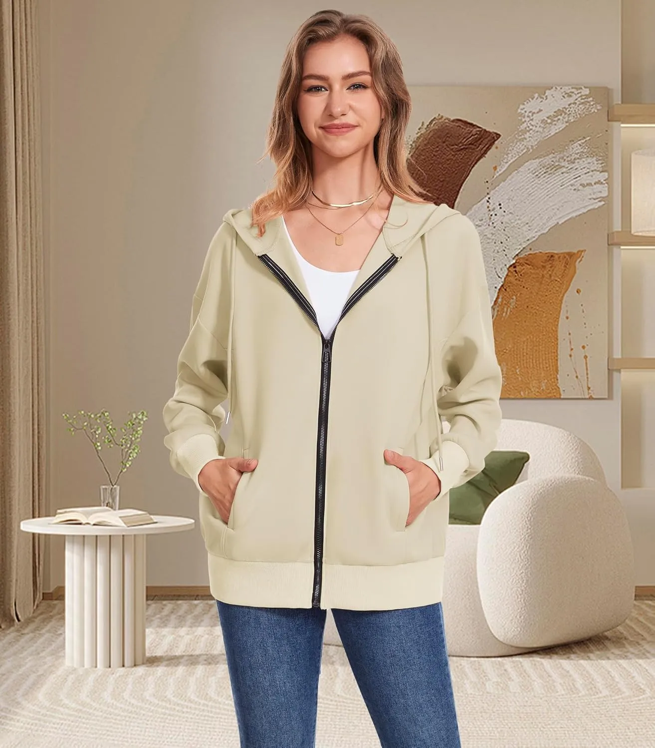 Women Long Sleeve Lightweight Zip Up Sweatshirts Y2K Oversized Hoodies Jackets With Pockets