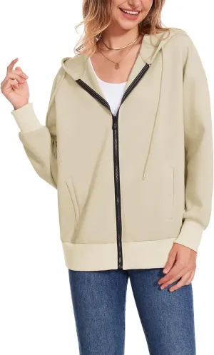 Women Long Sleeve Lightweight Zip Up Sweatshirts Y2K Oversized Hoodies Jackets With Pockets