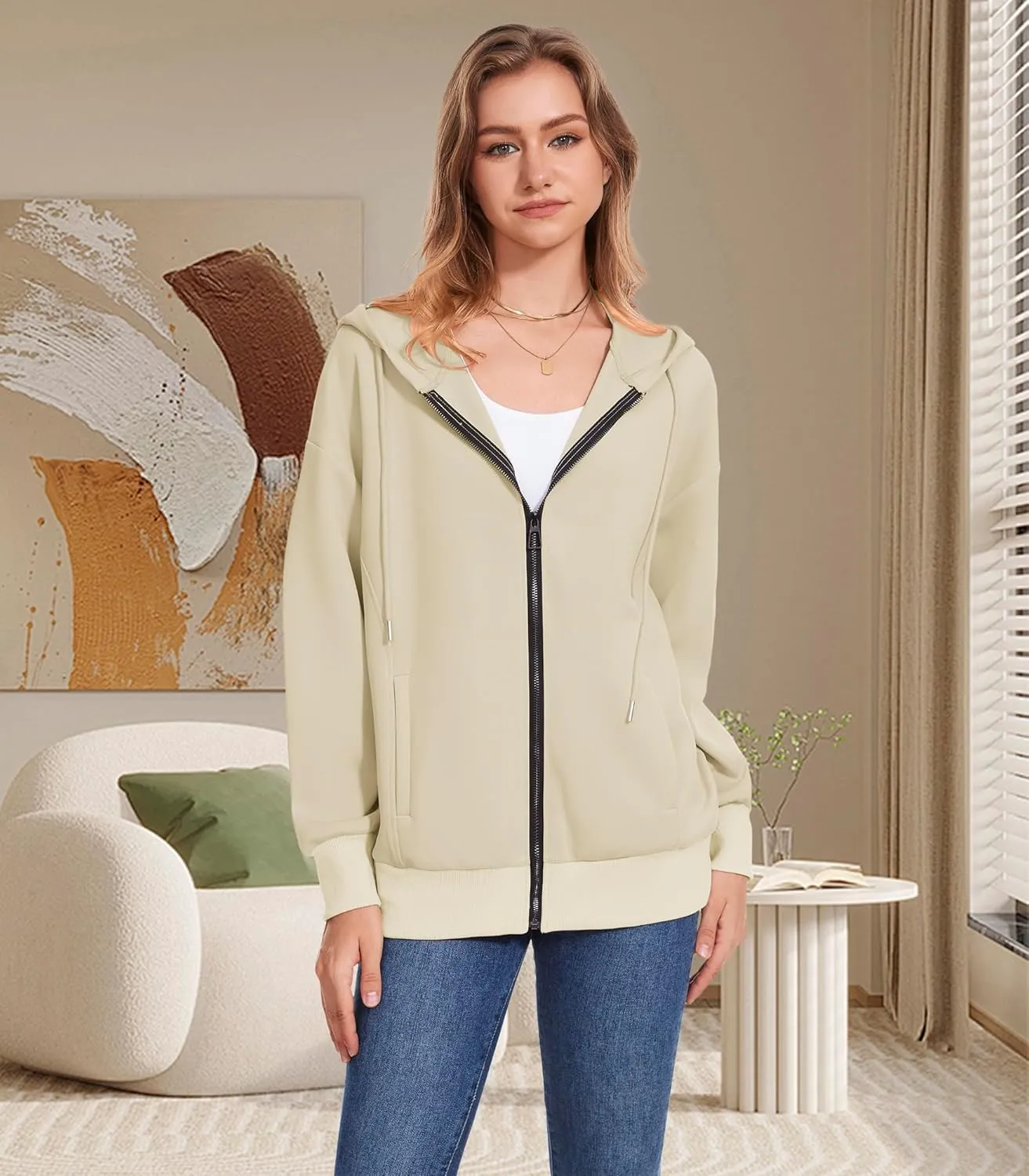Women Long Sleeve Lightweight Zip Up Sweatshirts Y2K Oversized Hoodies Jackets With Pockets
