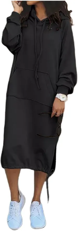 Women Oversized Long Hoodie Dress Pullover Winter Kangaroo Pocket Sweatshirt Casual Tops Loungewear