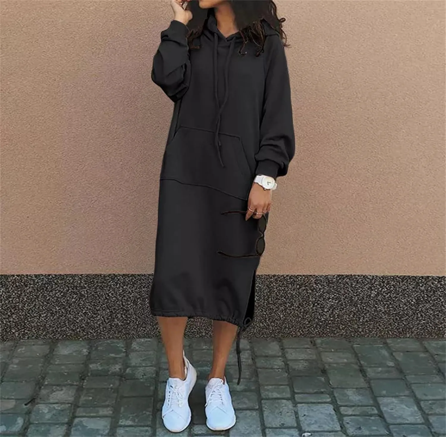 Women Oversized Long Hoodie Dress Pullover Winter Kangaroo Pocket Sweatshirt Casual Tops Loungewear
