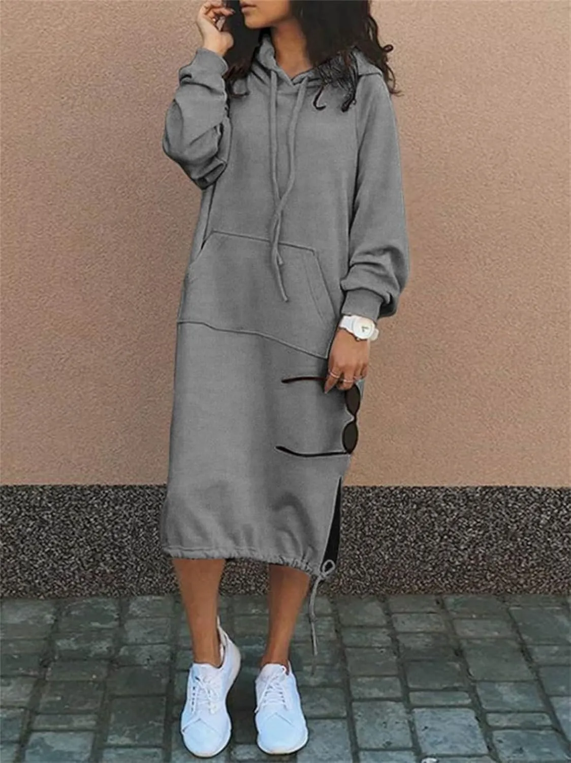 Women Oversized Long Hoodie Dress Pullover Winter Kangaroo Pocket Sweatshirt Casual Tops Loungewear