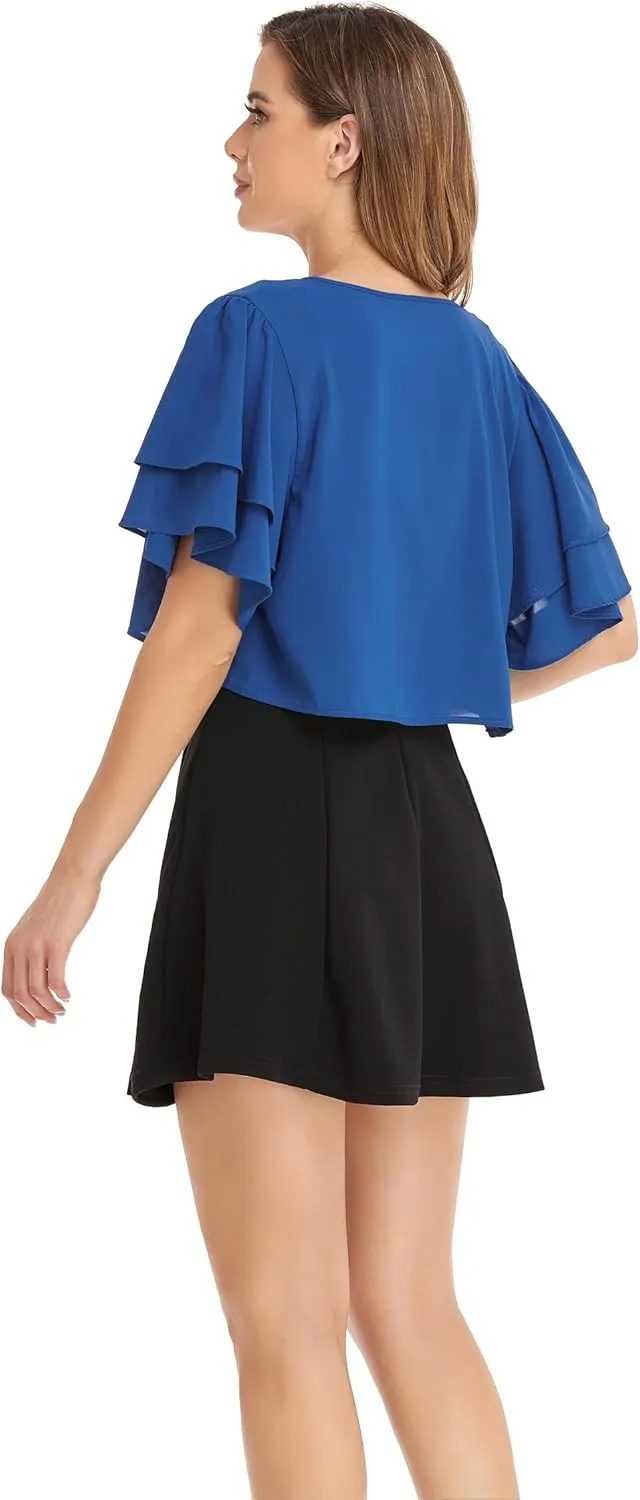 Women Short Sleeve Shrug Cropped Bolero Open Front Chiffon Cardigan for Evening Dress