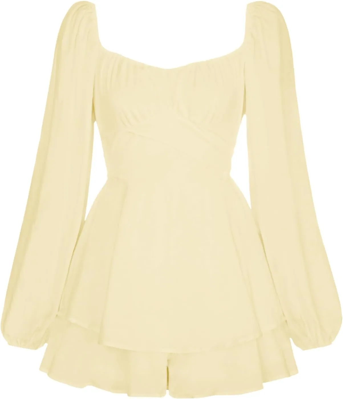 Women's 2025 Casual Long Sleeve Dresses Empire Waist Tie Back a Line Mini Dresses Layer Ruffle Hem Short Dresses