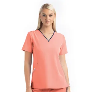 Women's Contrast Curved V- Neck Top by Maevn XS-3XL / Fresh Salmon