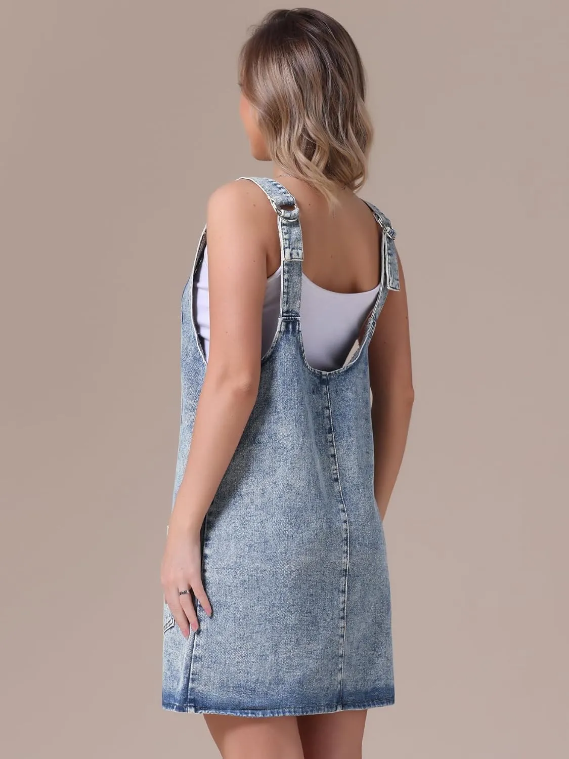 Women's Denim Overalls Roller Romper Loose Casual Sleeveless Pinafore Mini Dresses