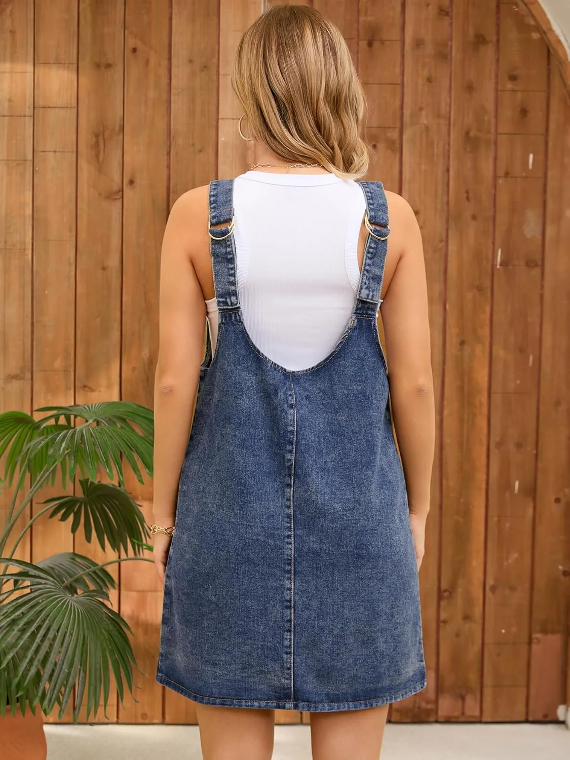 Women's Denim Overalls Roller Romper Loose Casual Sleeveless Pinafore Mini Dresses