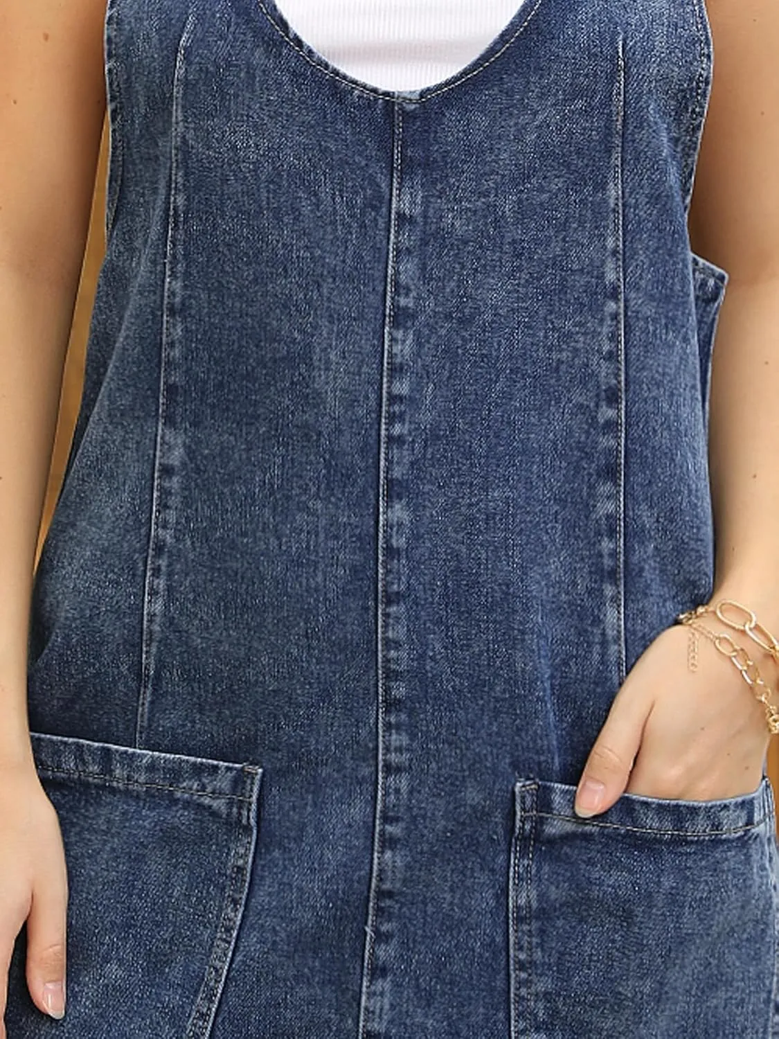 Women's Denim Overalls Roller Romper Loose Casual Sleeveless Pinafore Mini Dresses