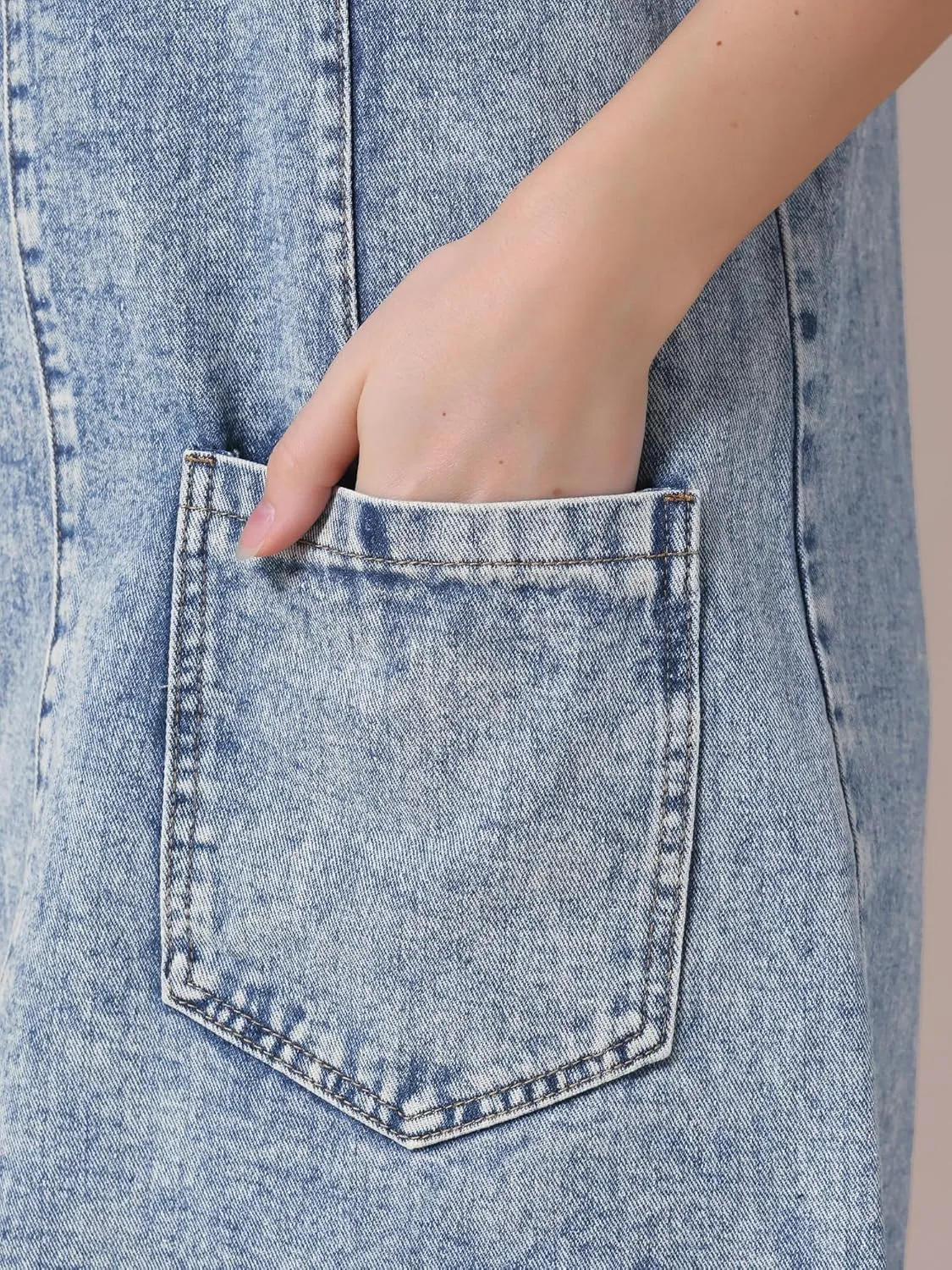 Women's Denim Overalls Roller Romper Loose Casual Sleeveless Pinafore Mini Dresses