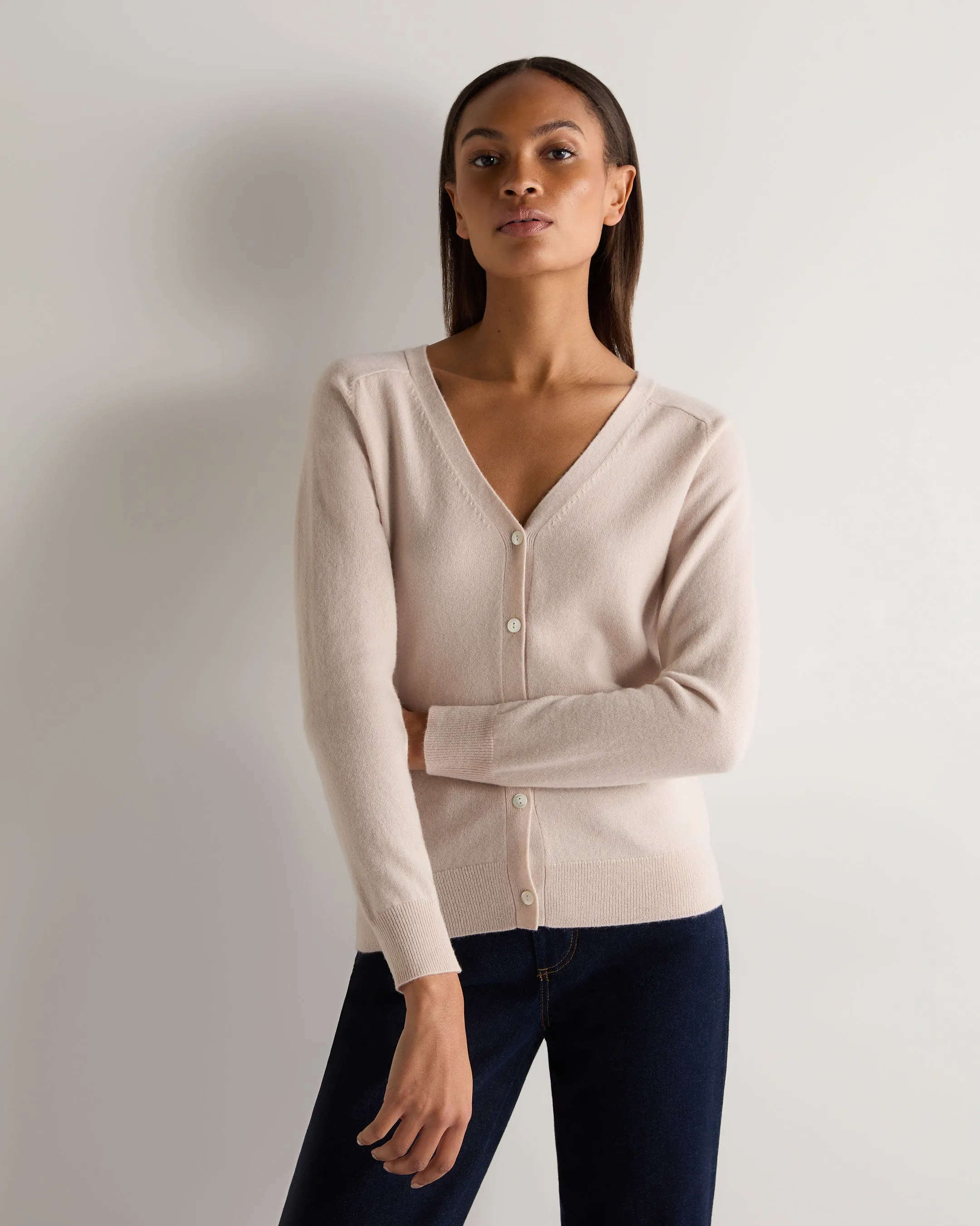 Women's Lara V Neck Cashmere Cardigan Dusk Pink