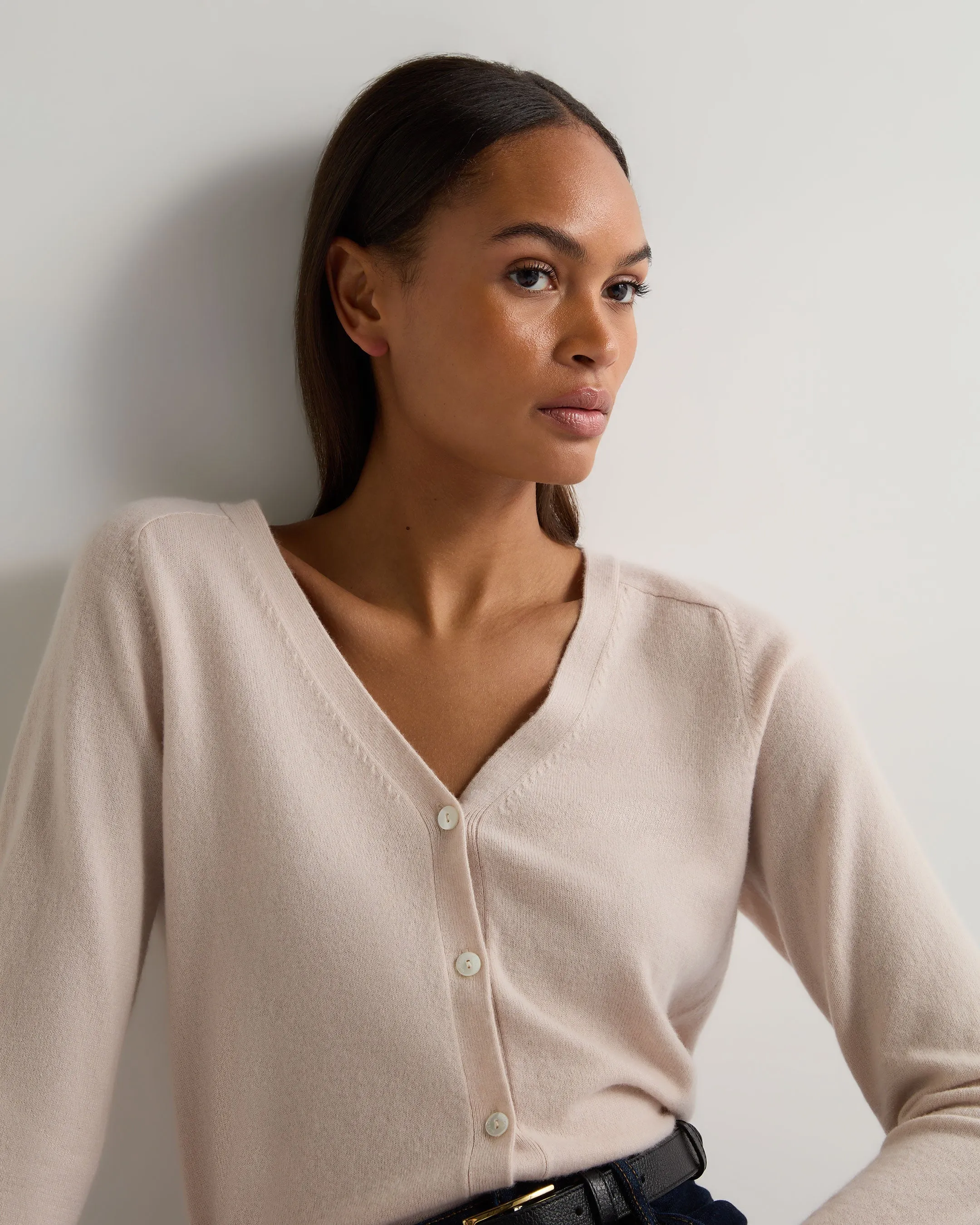 Women's Lara V Neck Cashmere Cardigan Dusk Pink