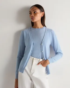 Women's Lara V Neck Cashmere Cardigan Sea Mist Blue