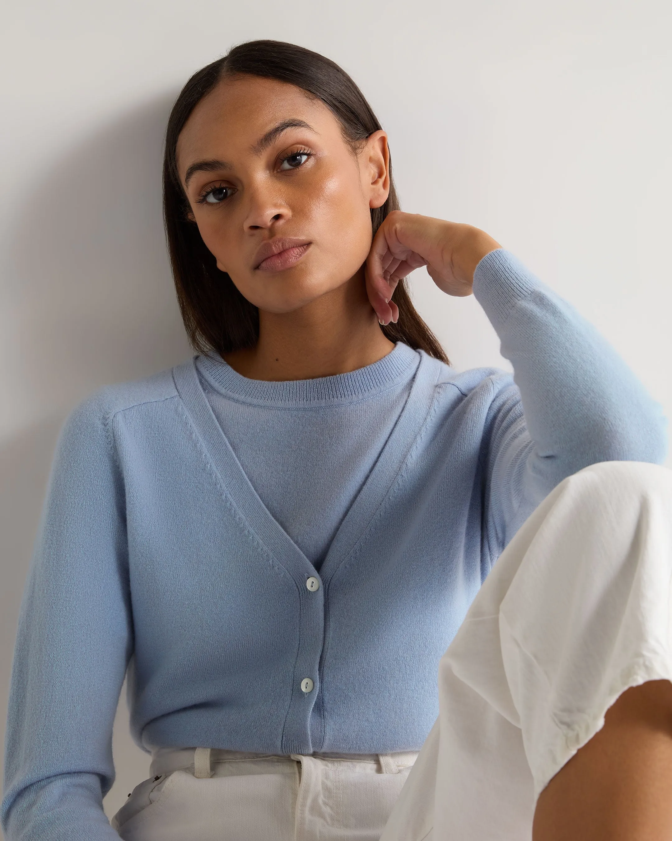 Women's Lara V Neck Cashmere Cardigan Sea Mist Blue