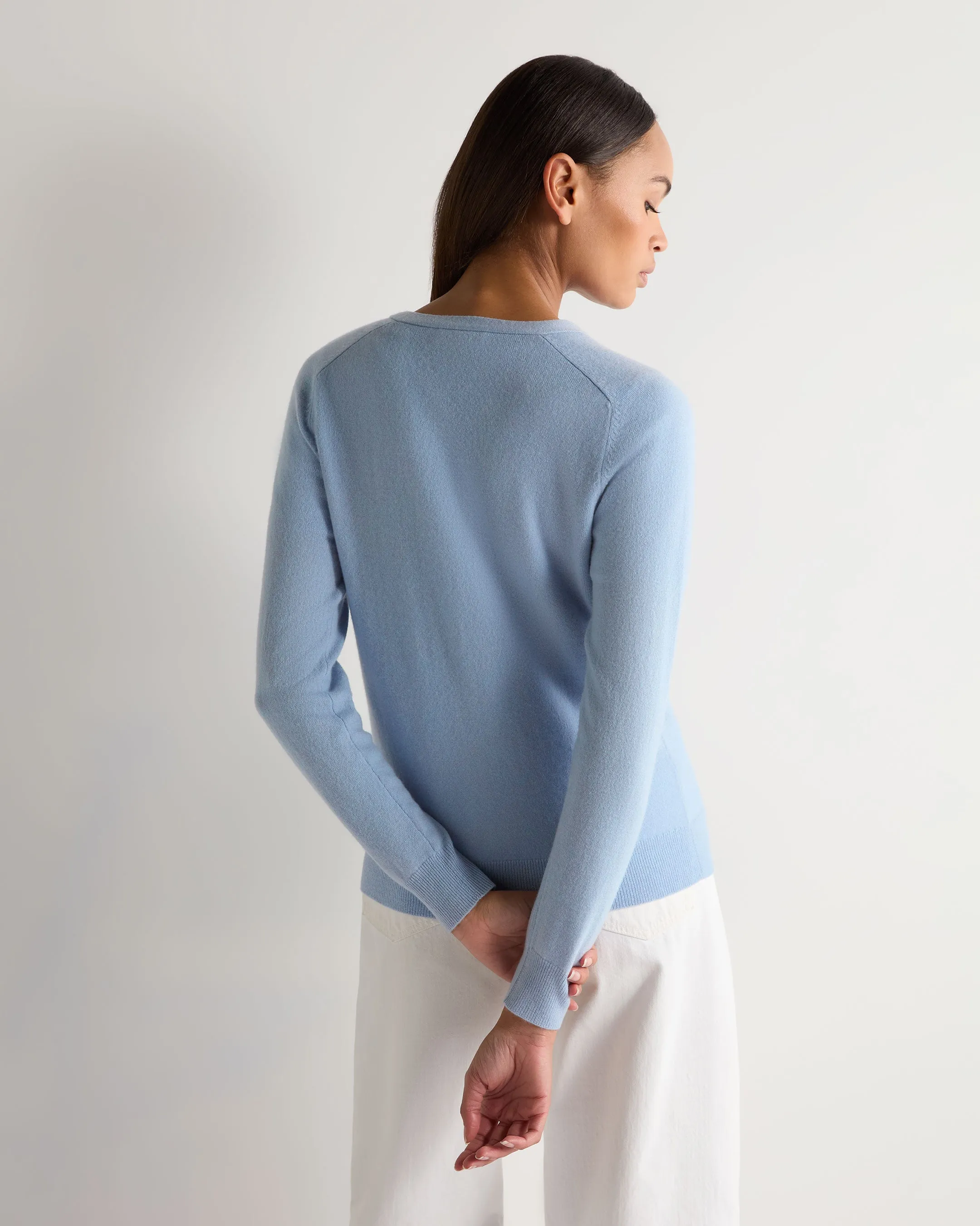 Women's Lara V Neck Cashmere Cardigan Sea Mist Blue