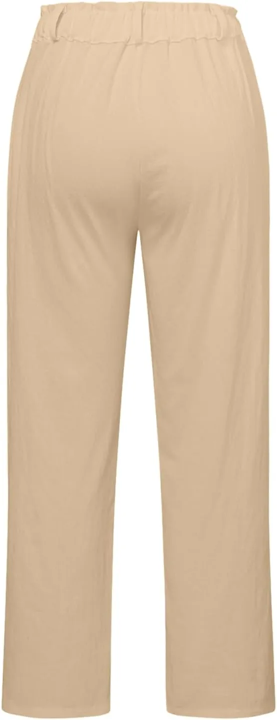 Womens Linen Blend Summer Palazzo Palazzo Lounge Pants Low Waist Straight Loose Fit Palazzo Pants Beach