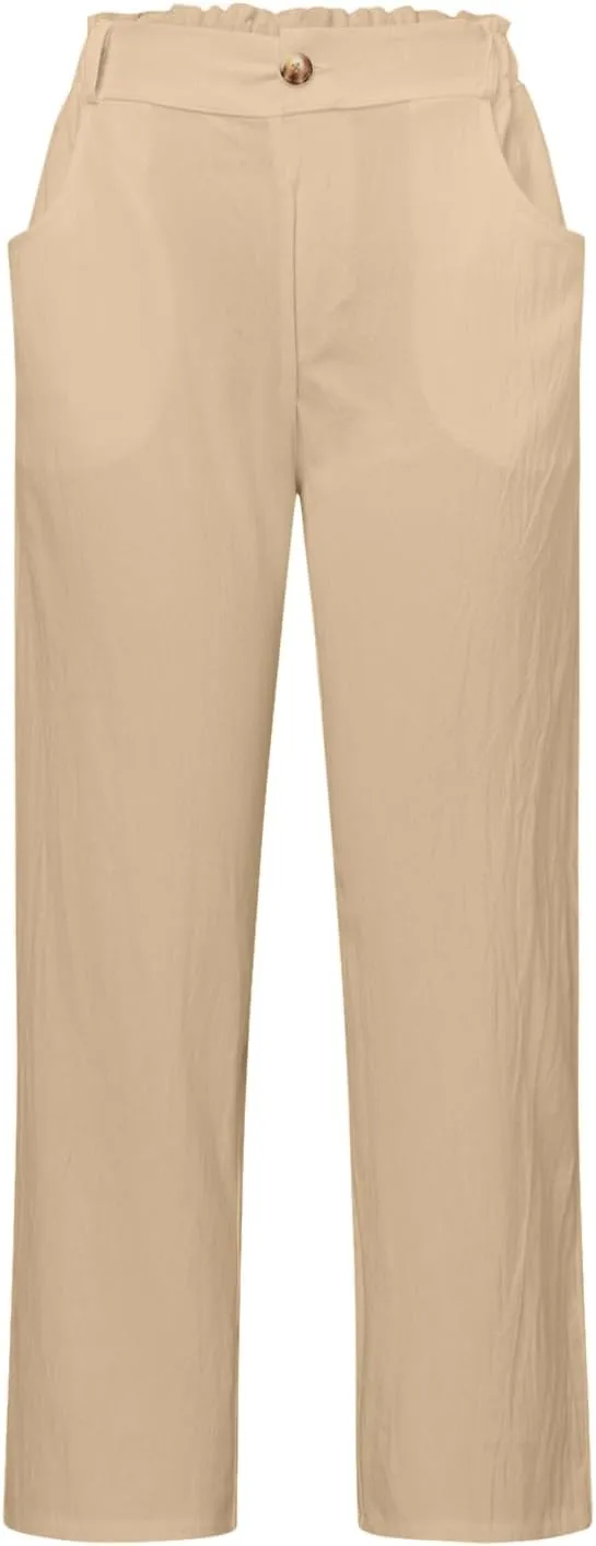Womens Linen Blend Summer Palazzo Palazzo Lounge Pants Low Waist Straight Loose Fit Palazzo Pants Beach