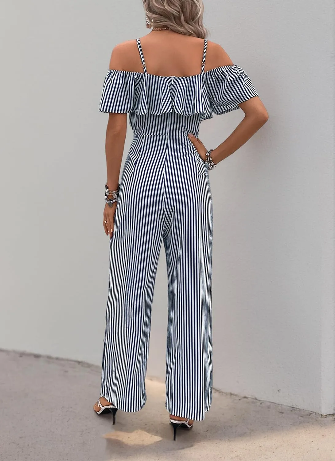 Women's Loose Fresh Striped Print Strapless One Piece Jumpsuits Comfy Sleeveless Outfits Casual 2025 Summer Long Pants