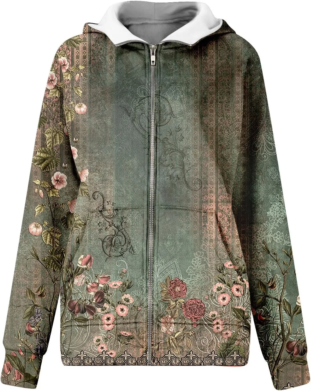 Womens Plus Size Sweatshirt Full Zipper Long Sleeve Coats Thumb Hole Zip Up Hoodie Solid Color Pullover with Pockets