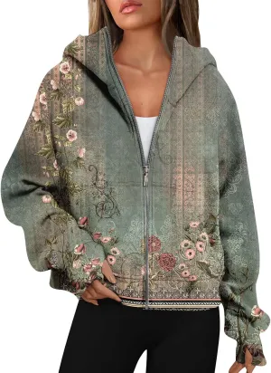 Womens Plus Size Sweatshirt Full Zipper Long Sleeve Coats Thumb Hole Zip Up Hoodie Solid Color Pullover with Pockets