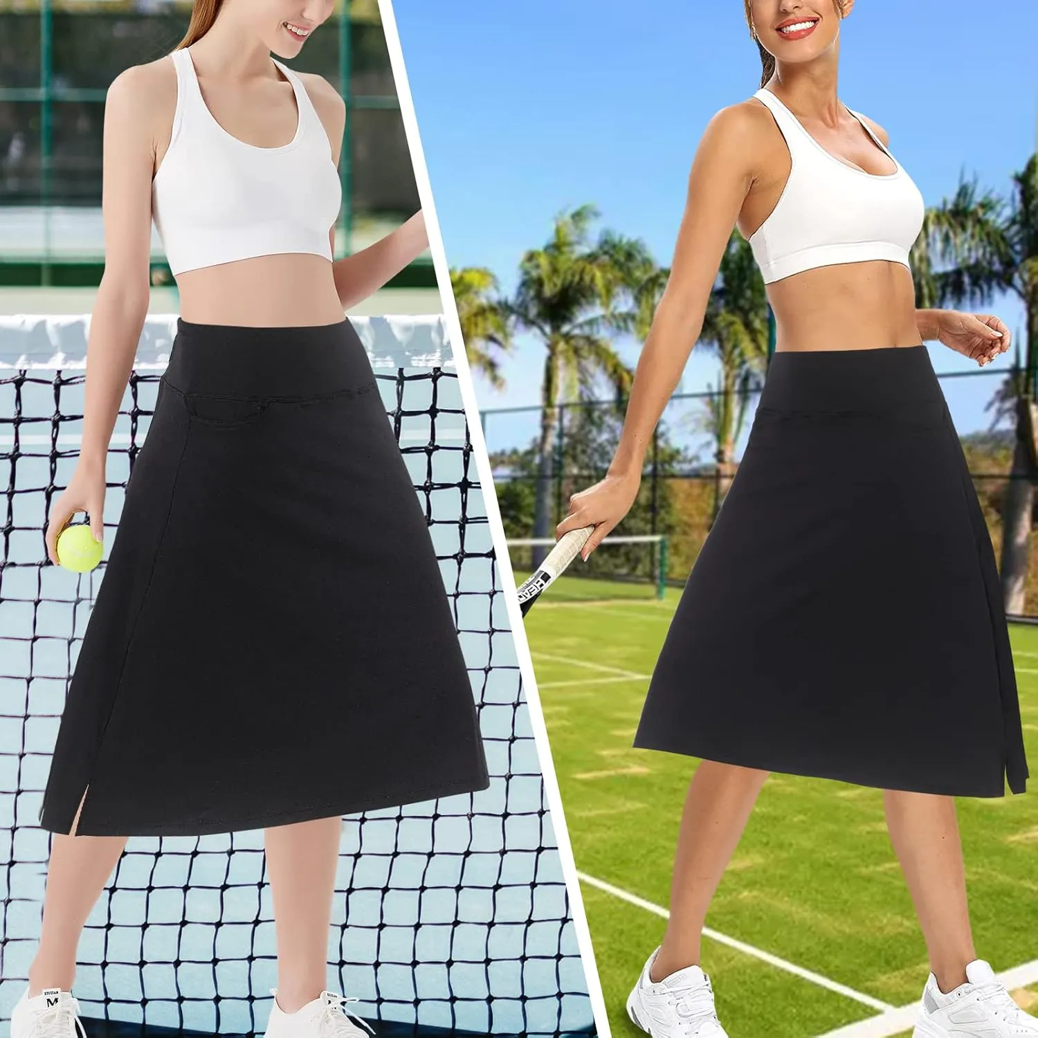 Womens Skorts Modest Knee Length Skirts Athletic Midi Active Running Skirt