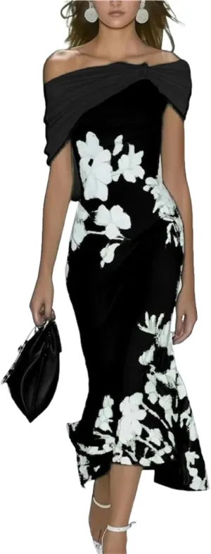 Women's Summer 2025 Fresh Short Sleeve Strapless Floral Print Green Maxi Dress Fashion A-Line Going Out Dresses