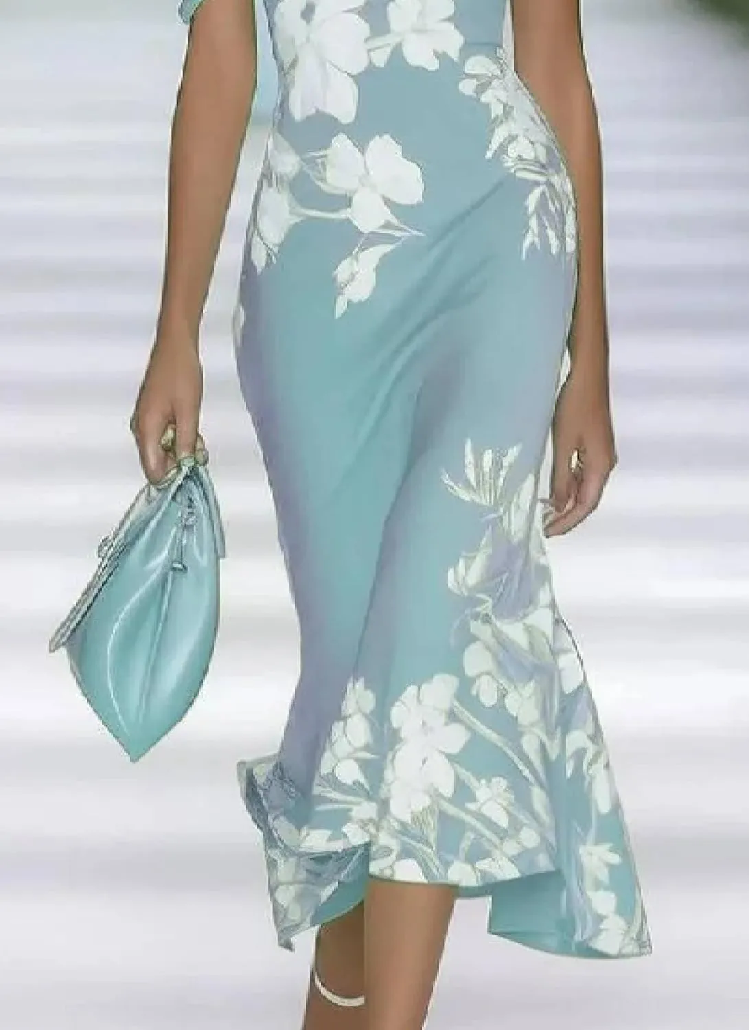 Women's Summer 2025 Fresh Short Sleeve Strapless Floral Print Green Maxi Dress Fashion A-Line Going Out Dresses