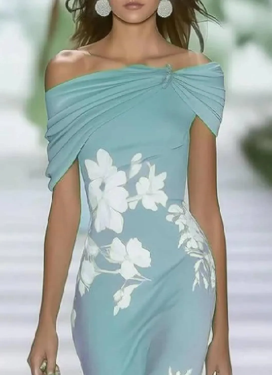 Women's Summer 2025 Fresh Short Sleeve Strapless Floral Print Green Maxi Dress Fashion A-Line Going Out Dresses