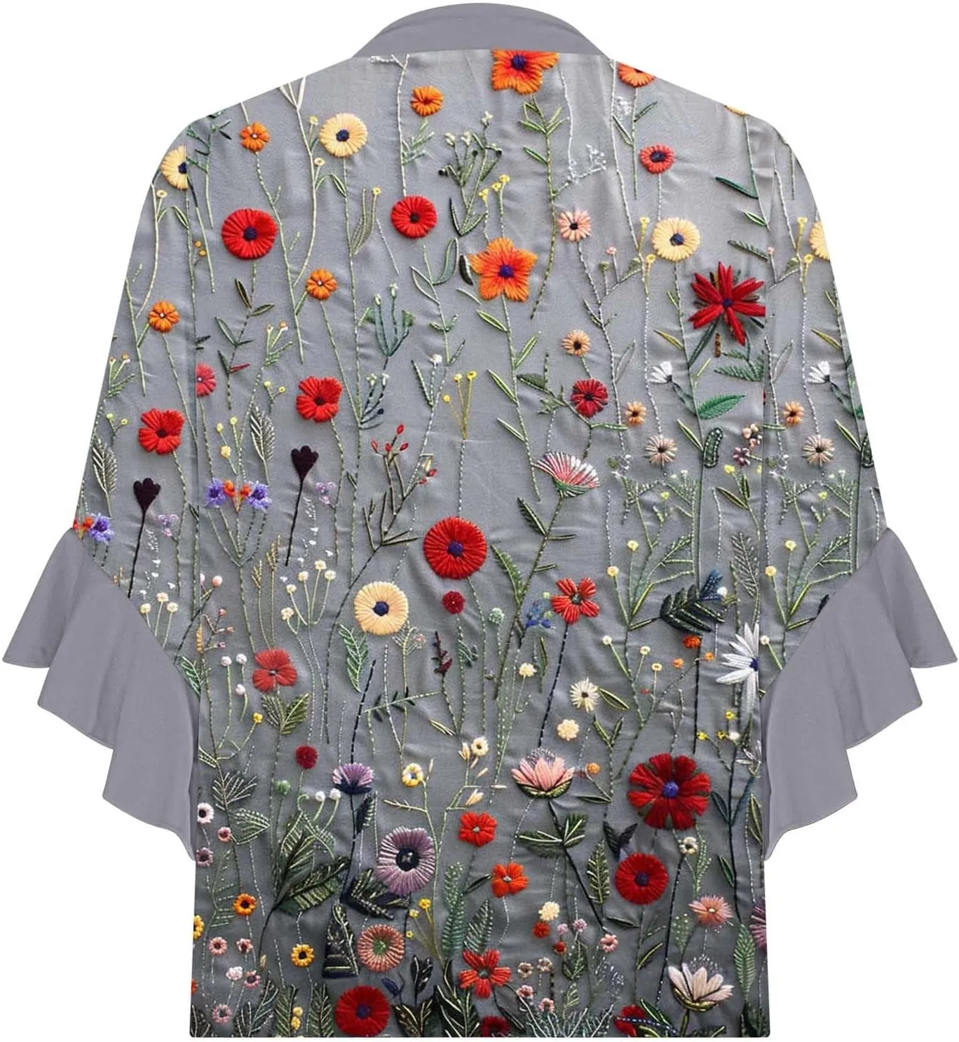Womens Tops 3/4 Length Sleeves Floral Shirts Flowy Ruffle Sleeve Tops Half Button Down Shirt Summer V Neck Blouse