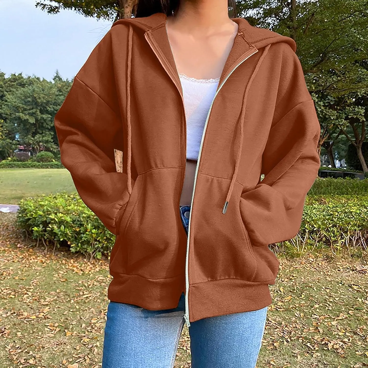 Womens Zip Up Hoodies Long Sleeve Oversized Sweatshirts Fall Fashion 2024 Trendy Lightweight Y2K Jacket