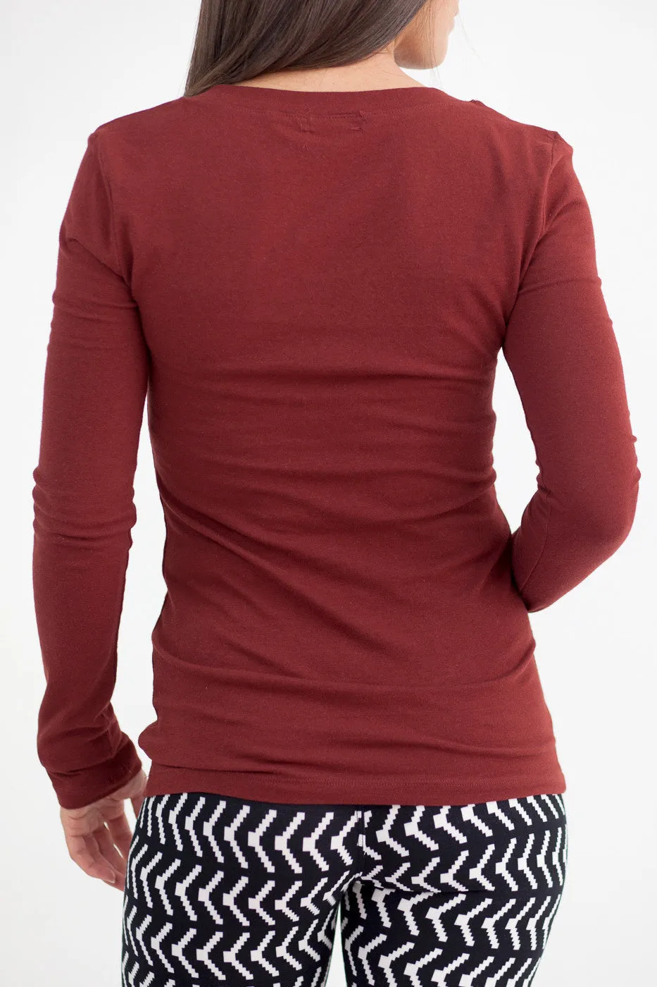 Wonderful Long Sleeve V Neck Tee Dark Rust