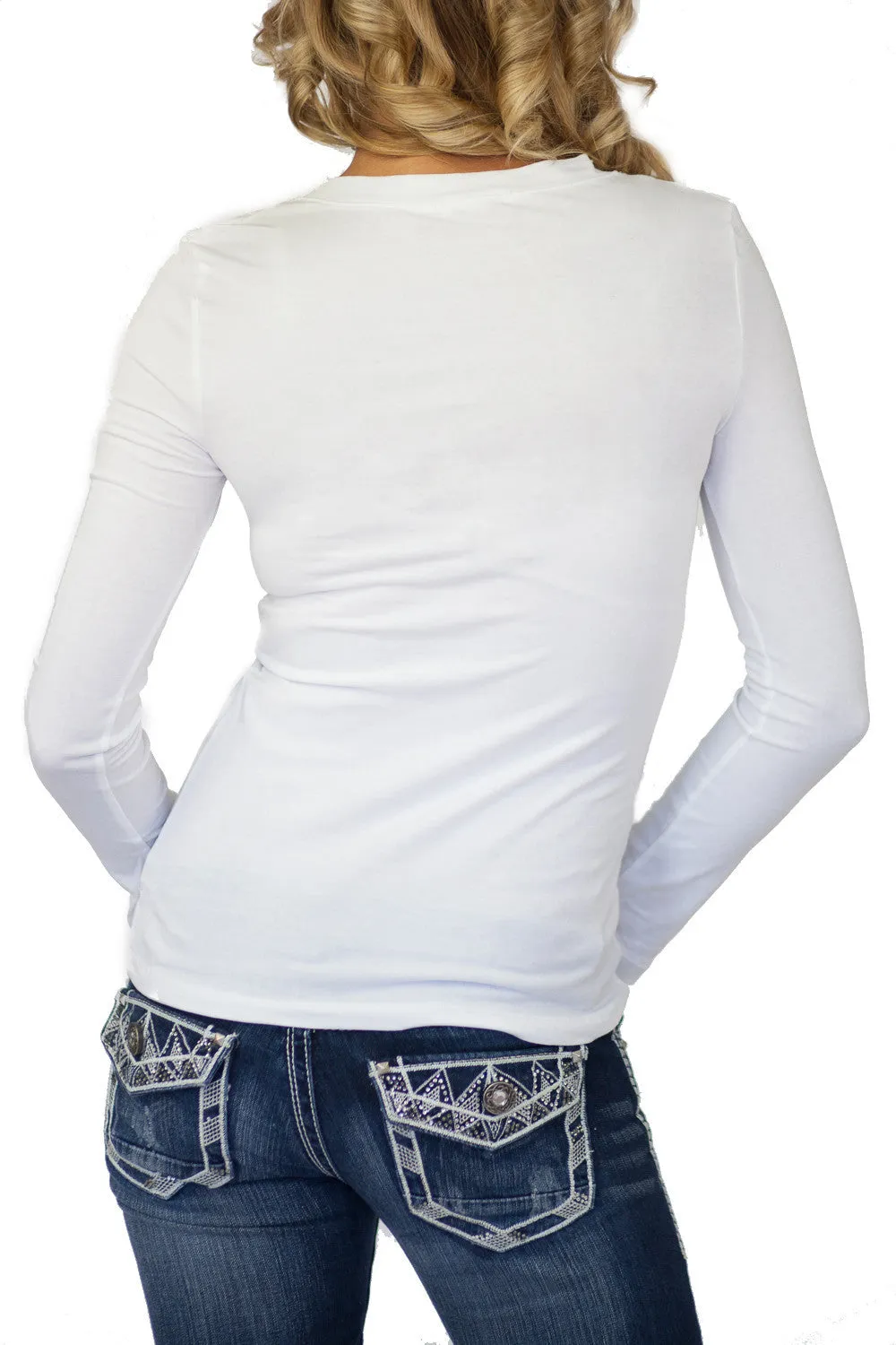 Wonderful Long Sleeve V Neck Tee White