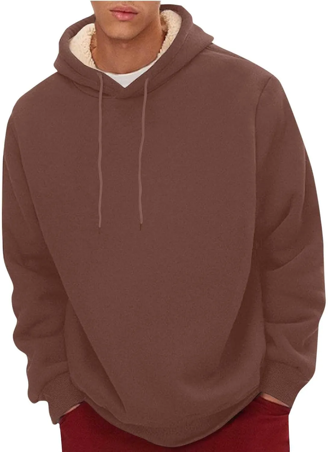XUNRYAN Hoodies for Men Heavyweight Fleece Sweatshirt Thick Pullover Warm Hooded Sherpa Jackets Long Sleeve Shirts Outerwear