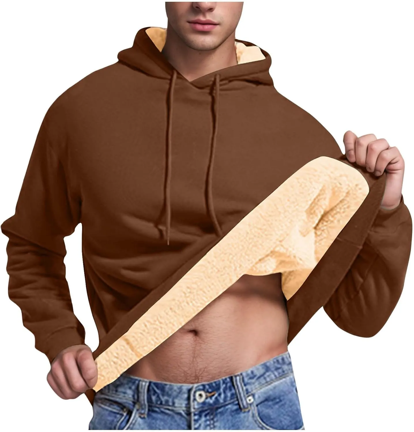 XUNRYAN Hoodies for Men Heavyweight Fleece Sweatshirt Thick Pullover Warm Hooded Sherpa Jackets Long Sleeve Shirts Outerwear