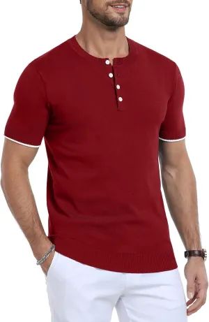 YTD Men's Short Sleeve Henley T-Shirts Casual Knit Shirt Summer Fashion Lightweight Henley Button Tee