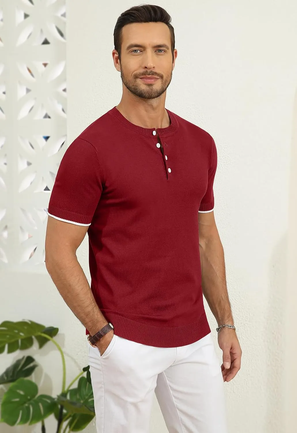 YTD Men's Short Sleeve Henley T-Shirts Casual Knit Shirt Summer Fashion Lightweight Henley Button Tee